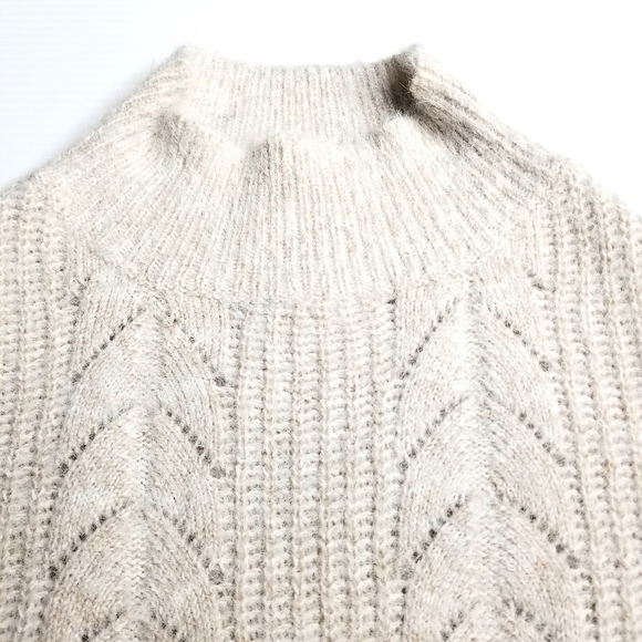 Anthropologie Akemi & Kin Eyelash Turtleneck One Size Biege Cable Knit Poncho - Picture 3 of 10